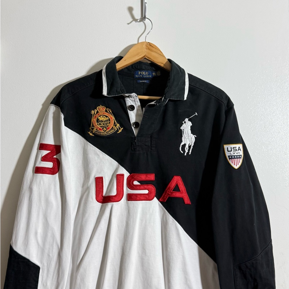 Ralph Lauren Black and White Polo with Red Accents